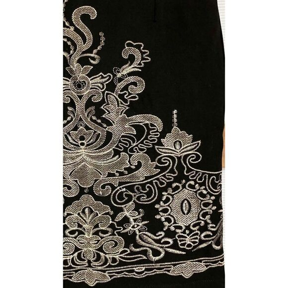 SWEEWE PARIS Black Gold‎ Embroidery Lined Pencil Skirt Sz S - Picture 3 of 8